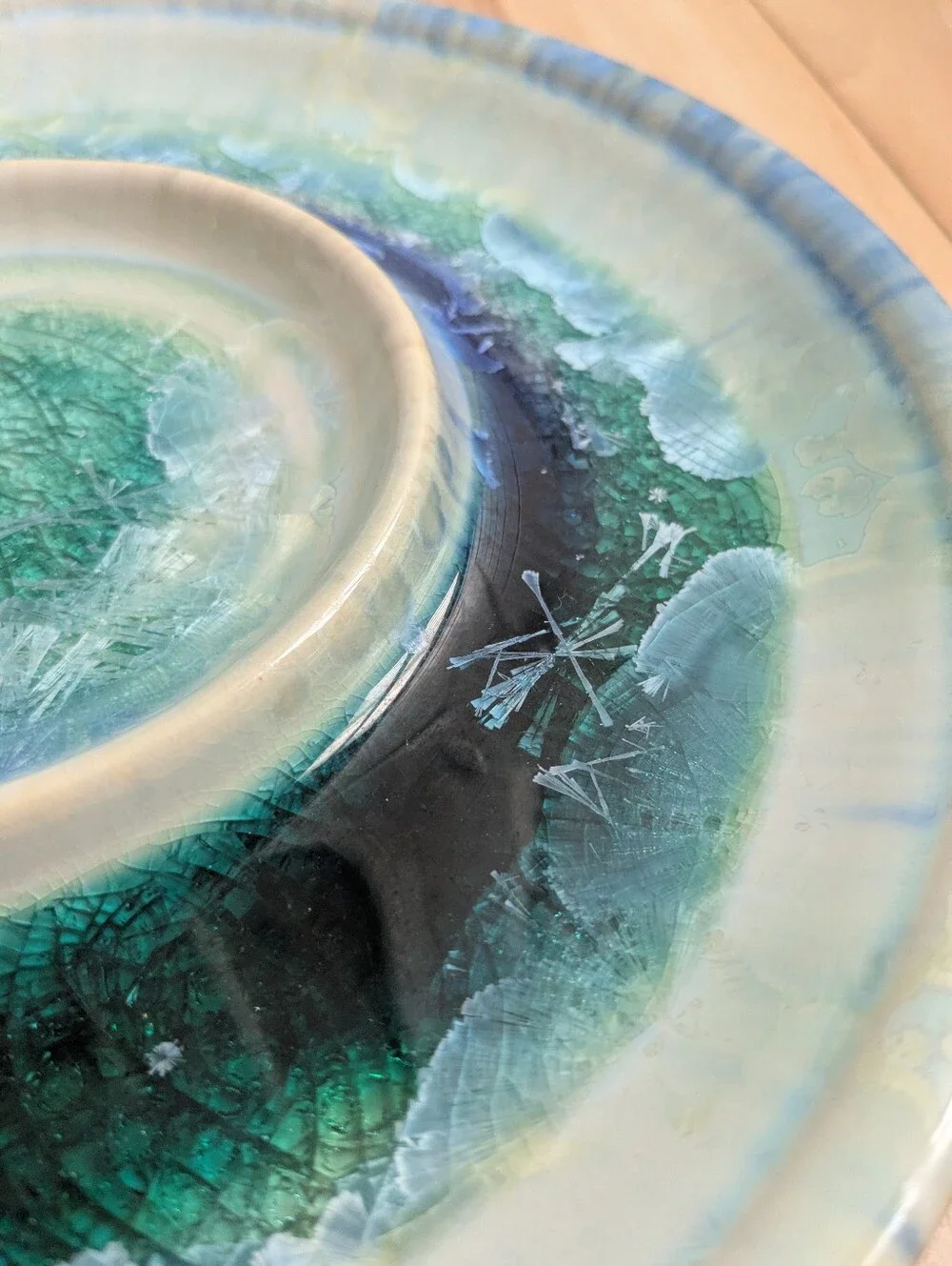FOLLETTE Pottery Bread & Oil Dipping Platter Plate Cystaline Glaze